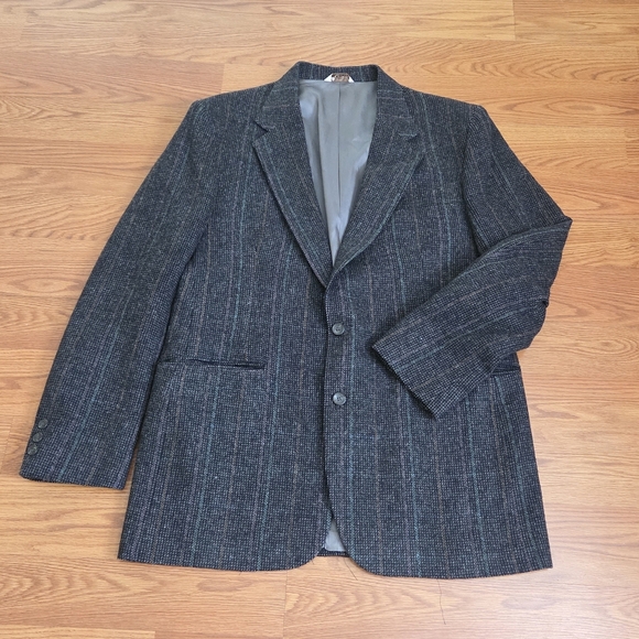 The Broadway Other - VTG 70s Centura The Broadway Wool Gray Houndstooth Blazer Sport Coat Jacket, 42R